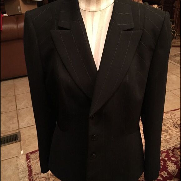 16 Tahari Single Pinstripe w Hash Structured Blazer! - Picture 1 of 13